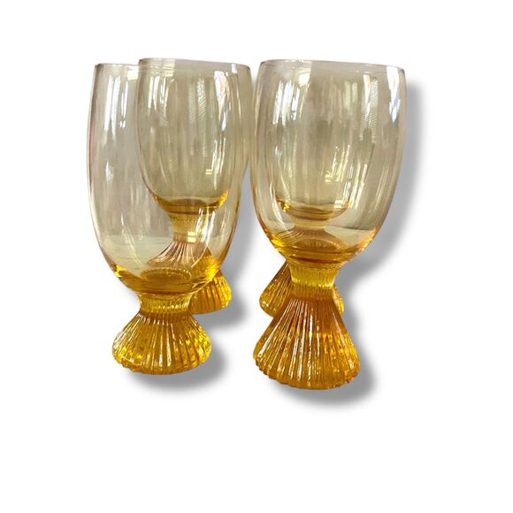 Lenox Vintage TALL Buttercup Yellow Tempo Footed Water Goblet 4 Glasses 6 3/4” - Picture 3 of 6
